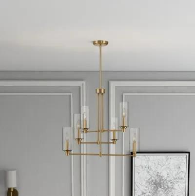 Timeless Six Lights Chandelier With Clear Ribbed Glass - Satin Brass