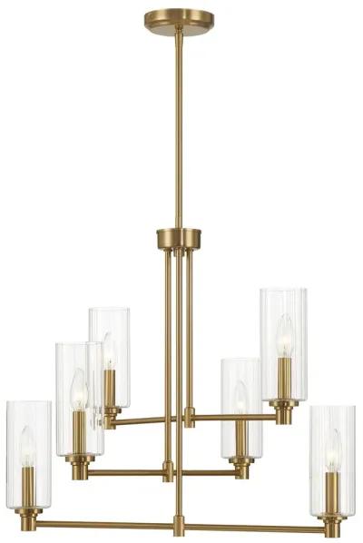 Timeless Six Lights Chandelier With Clear Ribbed Glass - Satin Brass