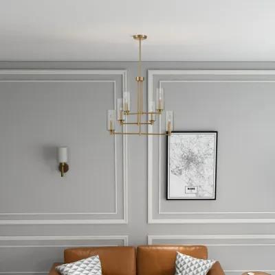 Timeless Six Lights Chandelier With Clear Ribbed Glass - Satin Brass