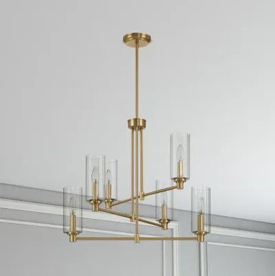 Timeless Six Lights Chandelier With Clear Ribbed Glass - Satin Brass