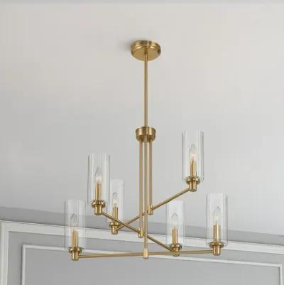 Timeless Six Lights Chandelier With Clear Ribbed Glass - Satin Brass