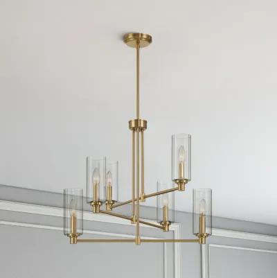 Timeless Six Lights Chandelier With Clear Ribbed Glass - Satin Brass