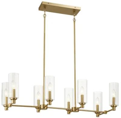 Willow Eight Lights Island With Clear Ribbed Glass Pendant Lamp - Satin Brass