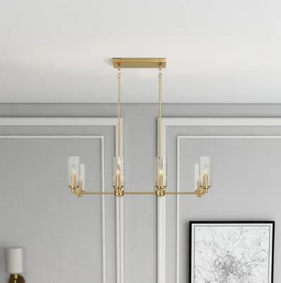 Willow Eight Lights Island With Clear Ribbed Glass Pendant Lamp - Satin Brass