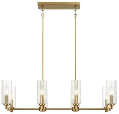 Willow Eight Lights Island With Clear Ribbed Glass Pendant Lamp - Satin Brass