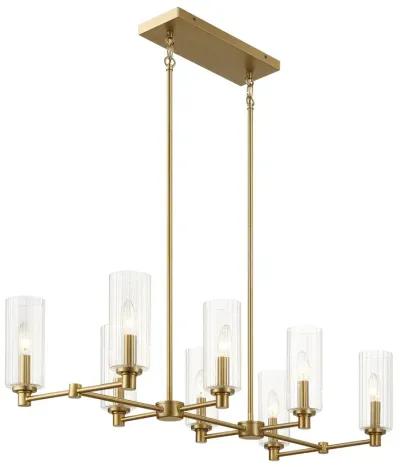 Willow Eight Lights Island With Clear Ribbed Glass Pendant Lamp - Satin Brass