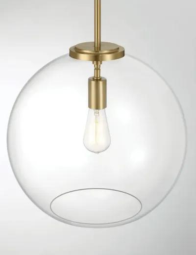 Gleam Single Light Pendant Lamp With Clear Globe Glass - Satin Brass