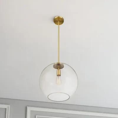 Gleam Single Light Pendant Lamp With Clear Globe Glass - Satin Brass