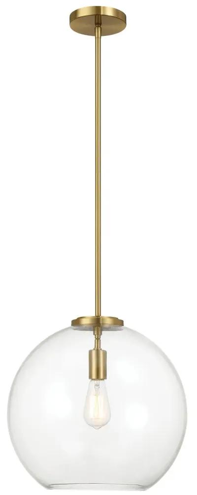 Gleam Single Light Pendant Lamp With Clear Globe Glass - Satin Brass