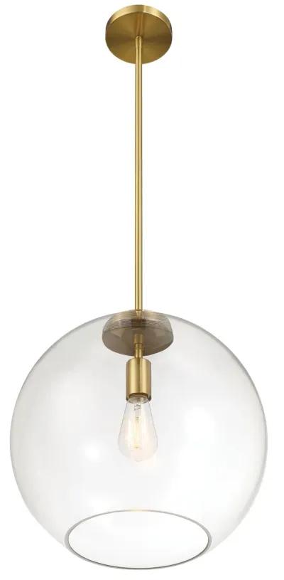 Gleam Single Light Pendant Lamp With Clear Globe Glass - Satin Brass