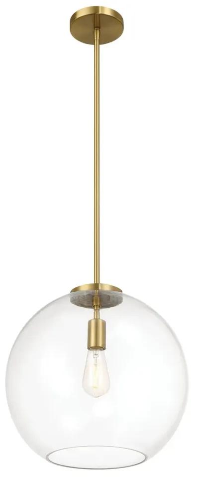 Gleam Single Light Pendant Lamp With Clear Globe Glass - Satin Brass