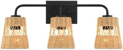 Moonlit Three Lights Wall Sconce With Rattan Shade, Bathroom Lighting Fixtures Over Mirror