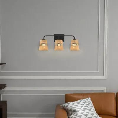 Moonlit Three Lights Wall Sconce With Rattan Shade, Bathroom Lighting Fixtures Over Mirror