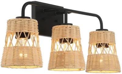 Moonlit Three Lights Wall Sconce With Rattan Shade, Bathroom Lighting Fixtures Over Mirror