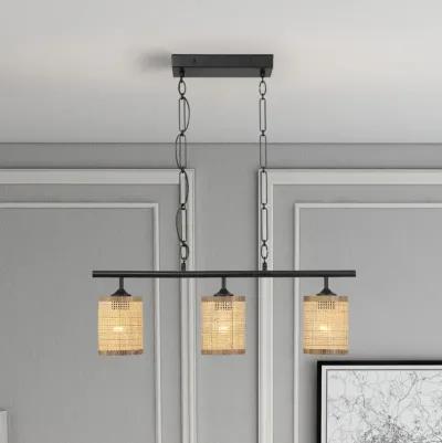 Elysian Three Lights Island With Natural Rattan Shade Farmhouse Chain Ceiling Lamp