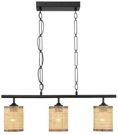 Elysian Three Lights Island With Natural Rattan Shade Farmhouse Chain Ceiling Lamp