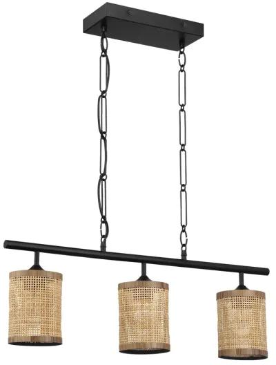 Elysian Three Lights Island With Natural Rattan Shade Farmhouse Chain Ceiling Lamp