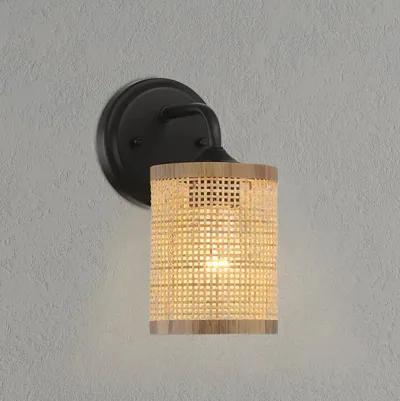 Reef Single Lights Wall Sconce With Natural Rattan Shade Rustic Wicker Wall Light