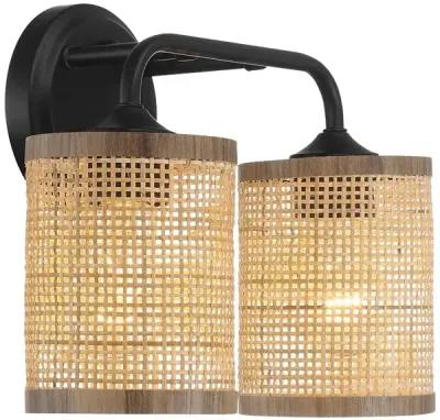 Quell Double Light Vanity With Natural Rattan Shade Wall Lamp