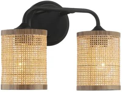 Quell Double Light Vanity With Natural Rattan Shade Wall Lamp