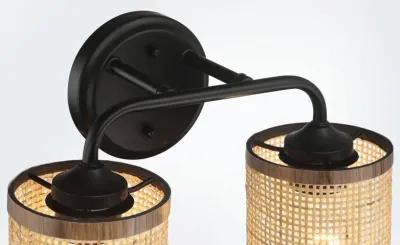 Quell Double Light Vanity With Natural Rattan Shade Wall Lamp