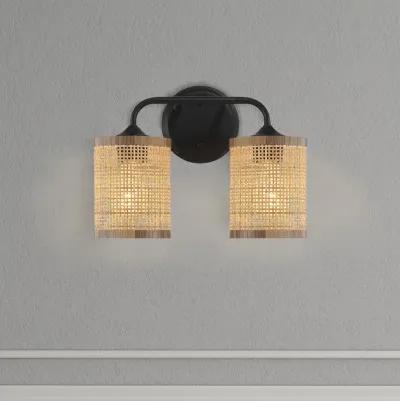 Quell Double Light Vanity With Natural Rattan Shade Wall Lamp