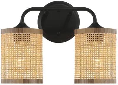 Quell Double Light Vanity With Natural Rattan Shade Wall Lamp