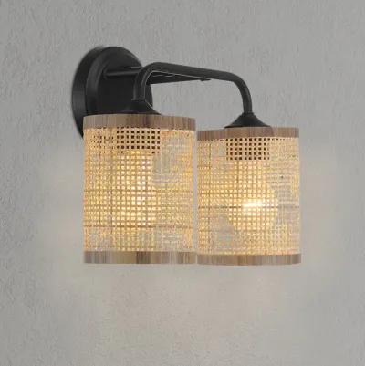 Quell Double Light Vanity With Natural Rattan Shade Wall Lamp