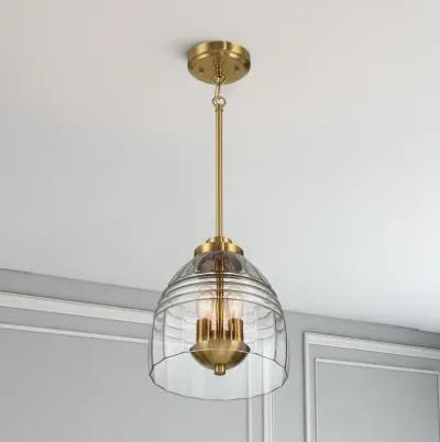 Ember Three Candle Lights Chain Pendant With Clear Glass - Satin Brass