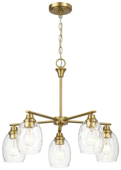 Elegance Five Lights Linear Arms with Golden Brass Finish Chain Chandelier 24"W × 8.5"H with Clear Water Glass