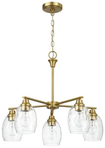 Elegance Five Lights Linear Arms with Golden Brass Finish Chain Chandelier 24"W × 8.5"H with Clear Water Glass