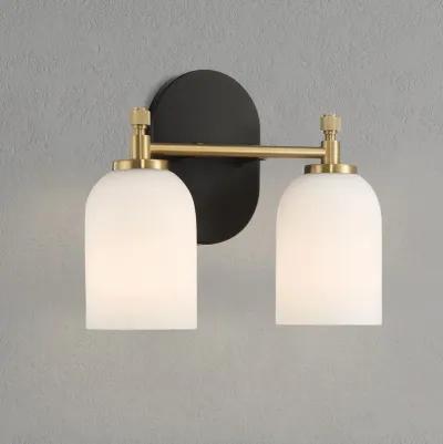 Vortex Two Lights Vanity in Traditional Style for Over Bathroom Mirror Wall Sconce 12.25"W × 10.125"H × 5.5"E With White Frosted Glass