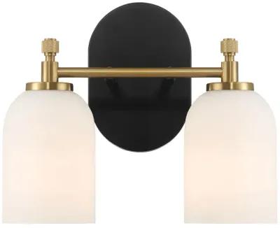 Vortex Two Lights Vanity in Traditional Style for Over Bathroom Mirror Wall Sconce 12.25"W × 10.125"H × 5.5"E With White Frosted Glass