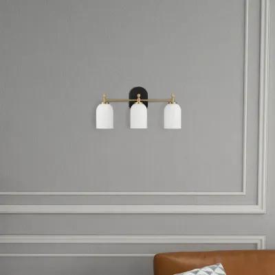 Meadows Three Lights Vanity Brushed Gold Bathroom Wall Light for Bathroom Over Mirror 20.5"W × 10.125"H × 5.5"E with White Frosted Glass