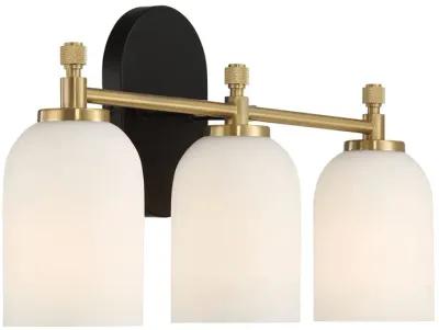 Meadows Three Lights Vanity Brushed Gold Bathroom Wall Light for Bathroom Over Mirror 20.5"W × 10.125"H × 5.5"E with White Frosted Glass