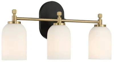 Meadows Three Lights Vanity Brushed Gold Bathroom Wall Light for Bathroom Over Mirror 20.5"W × 10.125"H × 5.5"E with White Frosted Glass