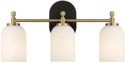 Meadows Three Lights Vanity Brushed Gold Bathroom Wall Light for Bathroom Over Mirror 20.5"W × 10.125"H × 5.5"E with White Frosted Glass