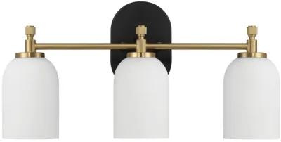 Meadows Three Lights Vanity Brushed Gold Bathroom Wall Light for Bathroom Over Mirror 20.5"W × 10.125"H × 5.5"E with White Frosted Glass