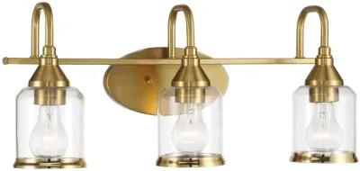 Twilight Three Lights Brushed Gold Contemporary Vanity Light 22"W × 10"H × 7.48"E with Clear Glass