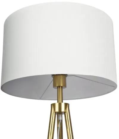 Sway Brassed Gold Floor Lamp with On/Off Switch Triple Legs White Fabric Shade