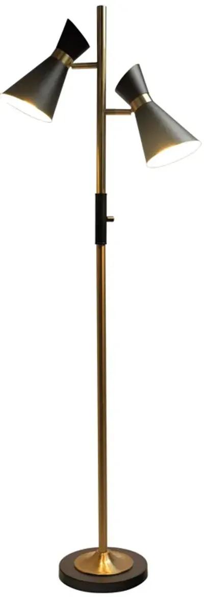 Axis Brassed Gold Floor Lamp with 4-Way Switch Double Spots with Metal Base