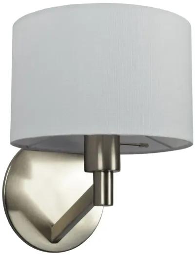 Nebula Brushed Nickel Base Wall Lamp with Rotary Switch White Fabric Shade