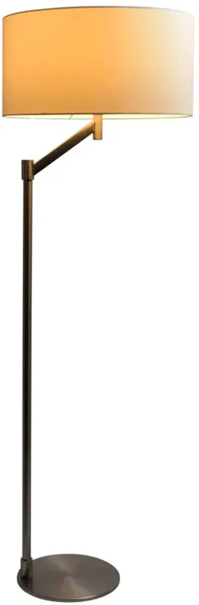 Serene Brushed Nickel Floor Lamp with Rotary Switch Metal Base White Linen Shade