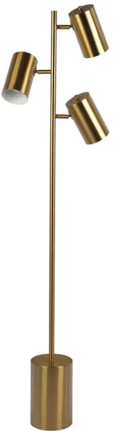 Harmony Brassed Gold Floor Lamp with Rotary Switch Triple Spots Metal Block Base