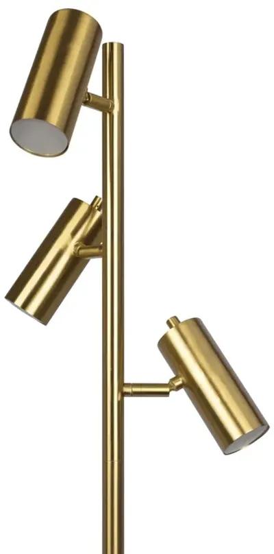 Lumina Brassed Gold Floor Lamp with Rotary Switch Triple Spots Metal Cone Base