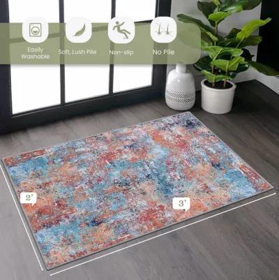 Layla 2' x 3' Multi Color Machine Washable Low-Pile, Non-Slip, Non-Shedding, Foldable, Kid & Pet Friendly Area Rug