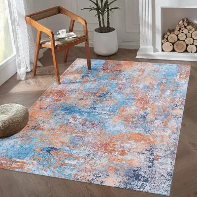 Layla 5' x 8' Multi Color Machine Washable Low-Pile, Non-Slip, Non-Shedding, Foldable, Kid & Pet Friendly Area Rug