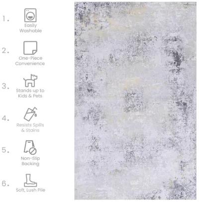 Layla 2' x 3' Gray/Gold Machine Washable Low-Pile, Non-Slip, Non-Shedding, Foldable, Kid & Pet Friendly Area Rug