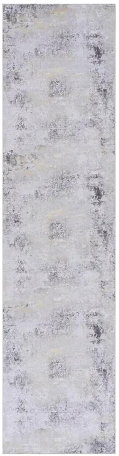 Layla 2'6'' x 10' Gray/Gold Machine Washable Low-Pile, Non-Slip, Non-Shedding, Foldable, Kid & Pet Friendly Area Rug