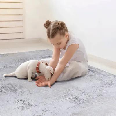 Layla 4' x 6' Gray/Gold Machine Washable Low-Pile, Non-Slip, Non-Shedding, Foldable, Kid & Pet Friendly Area Rug